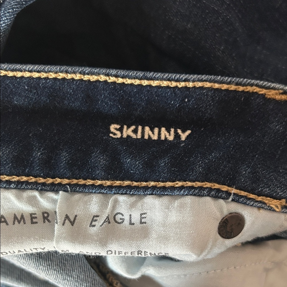 American Eagle Outfitters Dark Blue Distressed Skinny Jeans size 12 - Picture 5 of 10